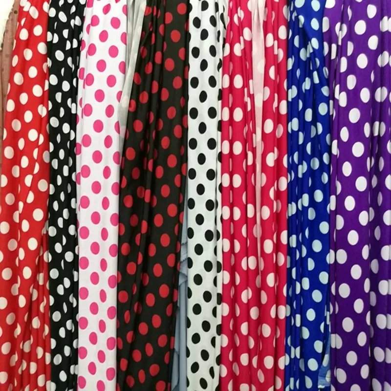 Gepunkteter bedruckter Stoff, gestrickt, vierseitig, elastisch, Meterware für Kleidung, Kleider, Nähen, drapiert, weich, Sommer, blickdicht, Blau, Schwarz