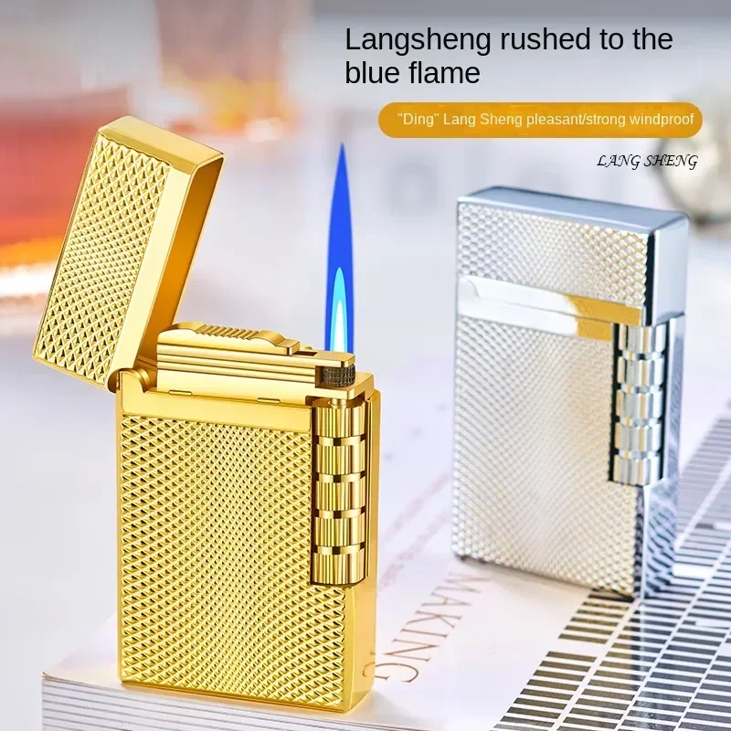 Tragbares, winddichtes, helles Klang-Zigarrenfeuerzeug aus Metall, Butanfeuerzeug, Schleifscheibe, seitlicher Slip, Zündbrenner, Feuerzeug für Herren, Geschenk Image