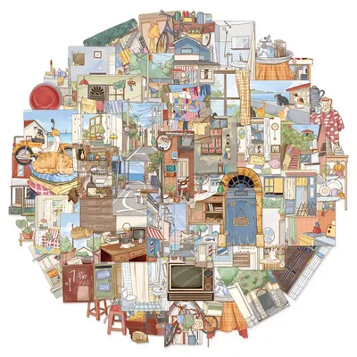 50PCS Kreative Gasse Kleine Hause PET Material Graffiti Aufkleber Telefon Fällen Lautsprecher Skateboard Etiketten Wasserdichte Aufkleber Image