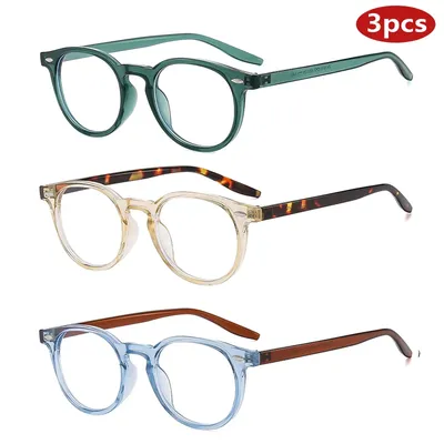 3pcs Vintage Round Glasses Frame Women Fashion Female Driving Eyewear Optical Anti-Blue Light Eyeglasses Frames Simple Frames ﻿