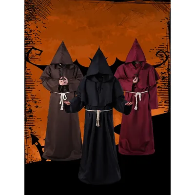 Halloween Kostüm Mittelalterlichen Mönch Robe Männer Mönch Robe Zauberer Robe Frauen Priester Robe Cosplay Tanz Kostüm Party Kreuz Zubehör Image