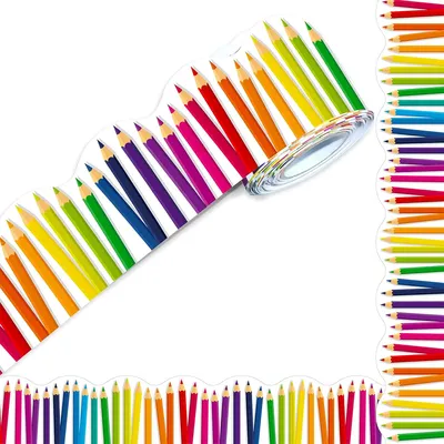 7,6 cm große Bleistift-Klassenzimmer-Pinnwandränder, gewellter gerollter Randbesatz mit Bleistiftmustern für Schule, Klassenzimmer und Büros Image