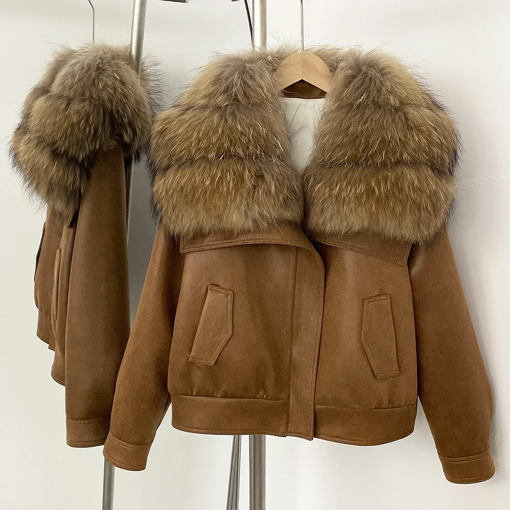 Down Jacket Real Fox Fur Collar Winter Clothing Women Short White Duck Down Coat Lady Warm Suede Fur Puffer Jacket Female