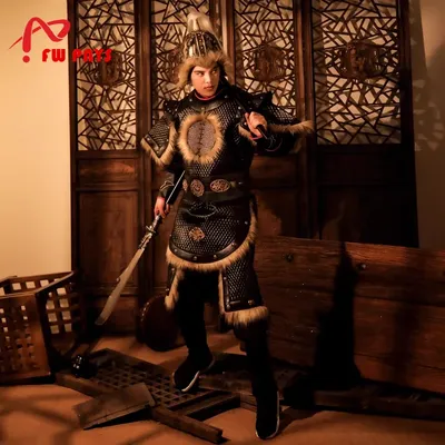 Mongolische Krieger-Rüstungskostüme für Männer, alte allgemeine Kleidung, Karneval, Festival, Cosplay, TV, Filmspiel Image