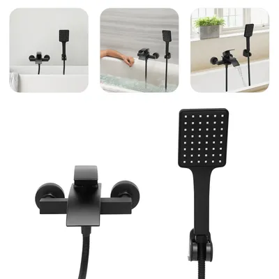 Wall Mount Waterfall Bath Mixer Faucet with Hand Shower Black Spray Painting 1/2in Threaded Connector