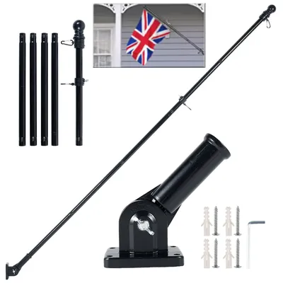 6Ft Stand Flagpole Collapsible Yard Banner Holder Adjustable Wall Mounted Mount Telescopic Flag Pole with Mounting Bracket