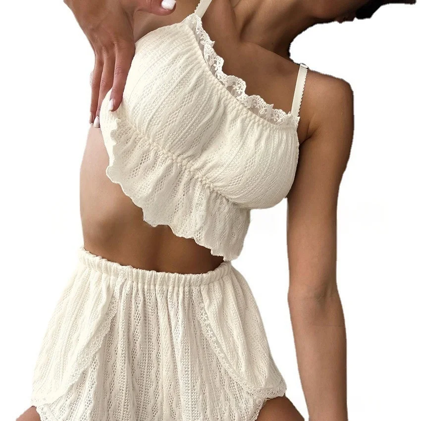 2025 grenzüberschreitender Außenhandel, neues sexy Hohlspitzen-Set, sexy Straps-Shorts, trendiges Set Image