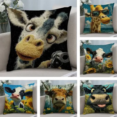 Lustige Tiere Kuh Giraffe Kissen Fall Kurze plüsch doppelseitige Druck Platz Werfen Kissen Abdeckungen Sofa Hause Kissen Dekor Image