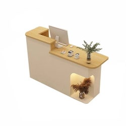 Rezeption Theke Bar Empfangstheke empfangstisch Counter Kassentisch Holzoptik und Beige 120cm L Image