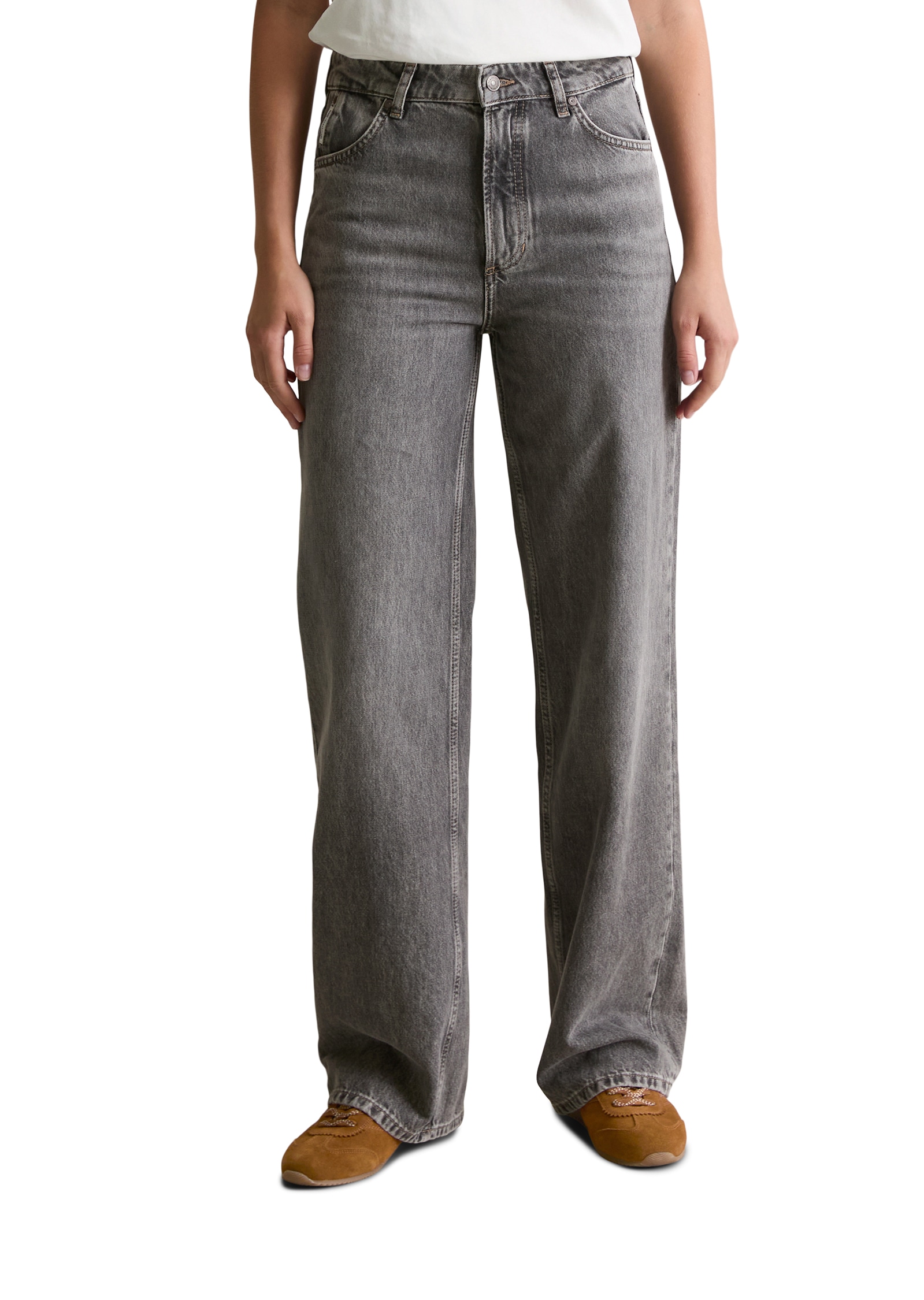 Weite Jeans MARC O'POLO DENIM "Tomma", Damen, Gr. 29, Länge 32, grau (medium grau), Denim/Jeans, Obermaterial: 100% Baumwolle, Jeans, aus Bio-Baumwolle ohne Stretch, High Waist