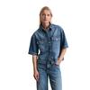 Jeansbluse MARC O'POLO "aus TENCEL™ Lyocell", Damen, Gr. XS, tinted vintage blau wash, Obermaterial: 76% Lyocell, 24% Baumwolle, unifarben, Basic, relaxed fit normal, Kurzarm normaler Saum, Blusen