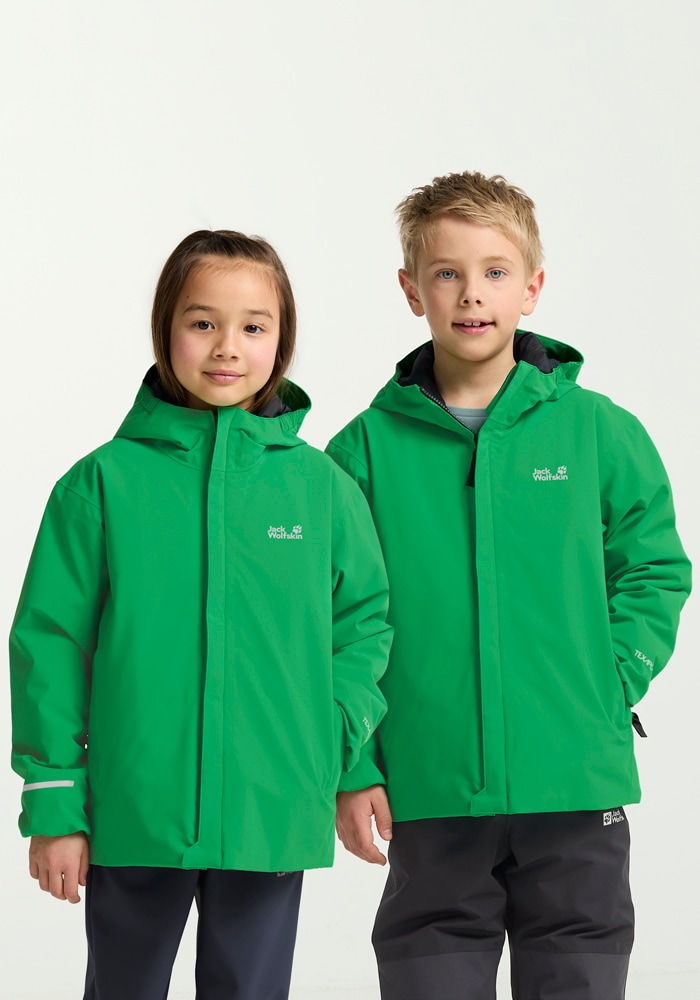 Skijacke JACK WOLFSKIN "FLOWLINE JKT KIDS", Kinder, Gr. 104, grün (mysticgrün), Oberstoff: 100% POLYESTER; Füllung 1: 100% POLYESTER; Futter 1: 100% POLYESTER, Jacken Image