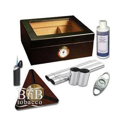 Capri Black Oak Glasstop Humidor Kit