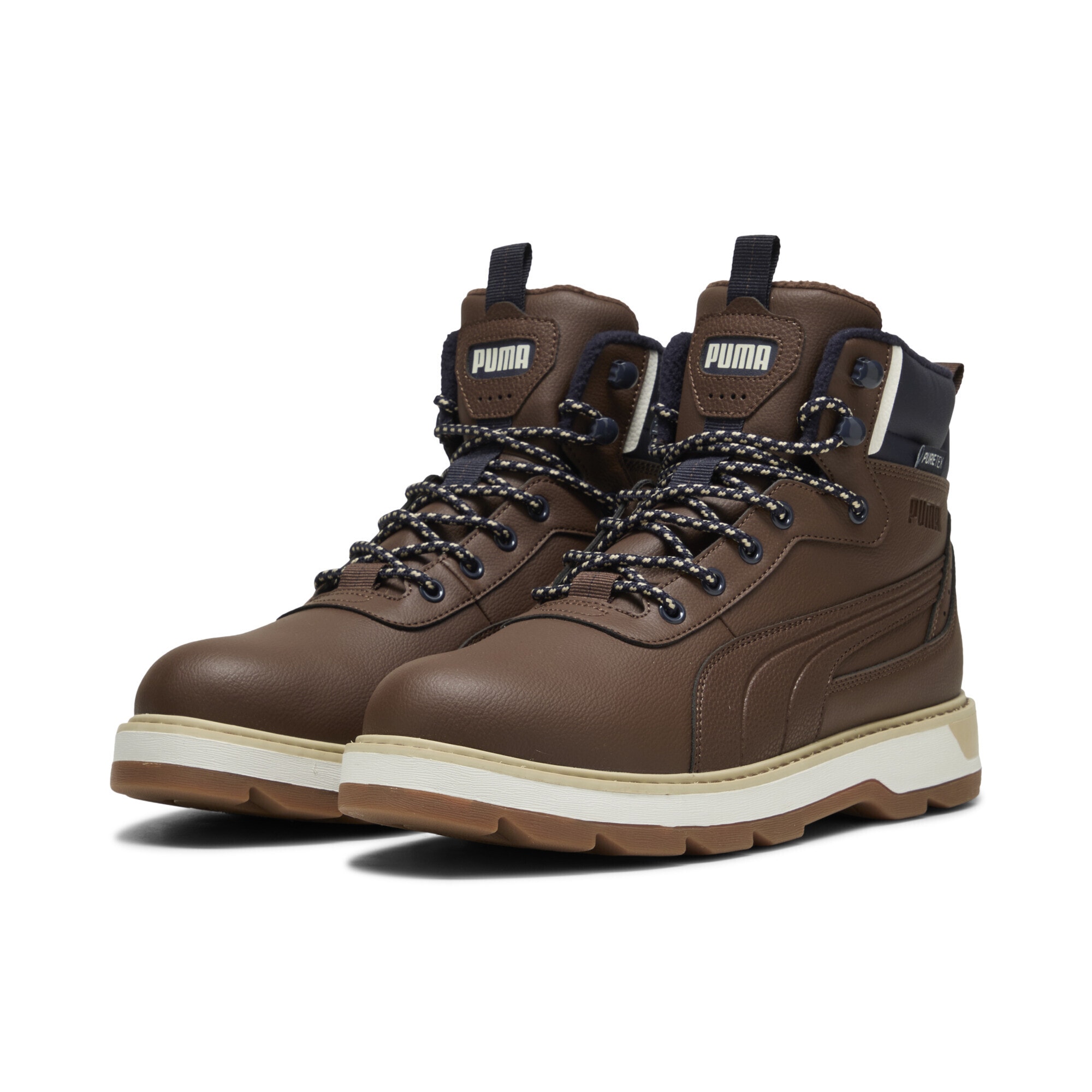 Stiefel PUMA "Desierto v3 Puretex Boots Erwachsene", Herren, Gr. 40.5, braun (chestnut braun new navy blau), Obermaterial: Synthetik, Textil; Futter: Textil; Innensohle: Textil; Laufsohle: Gummi, Schuhe Stiefel