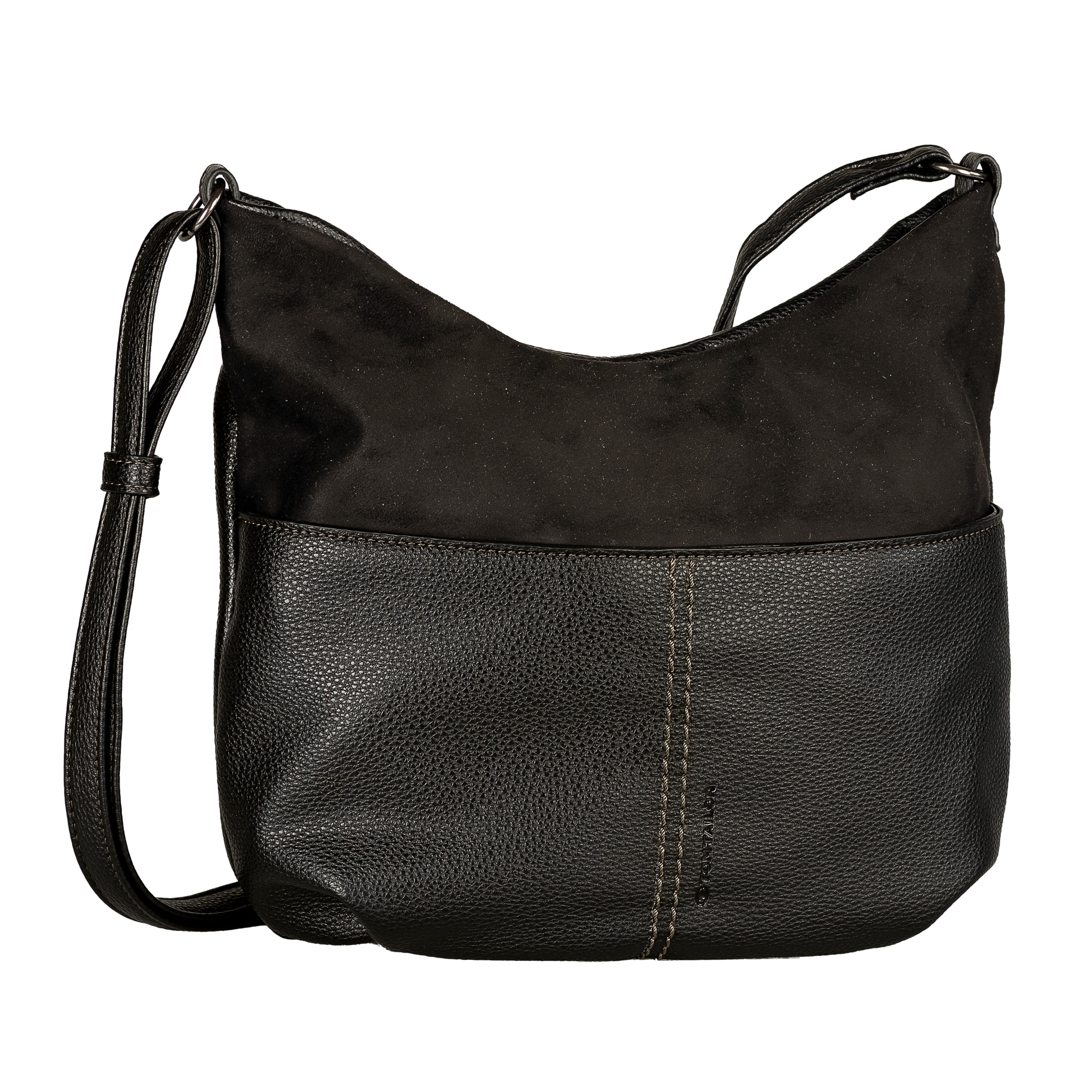 Umhängetasche TOM TAILOR "Miha", Damen, Gr. B/H/T: 31cm x 28cm x 11cm, schwarz, Polyurethan, Taschen Umhängetasche, weiches Veloursimitat mit soft genarbtem Lederimitat und viel Platz