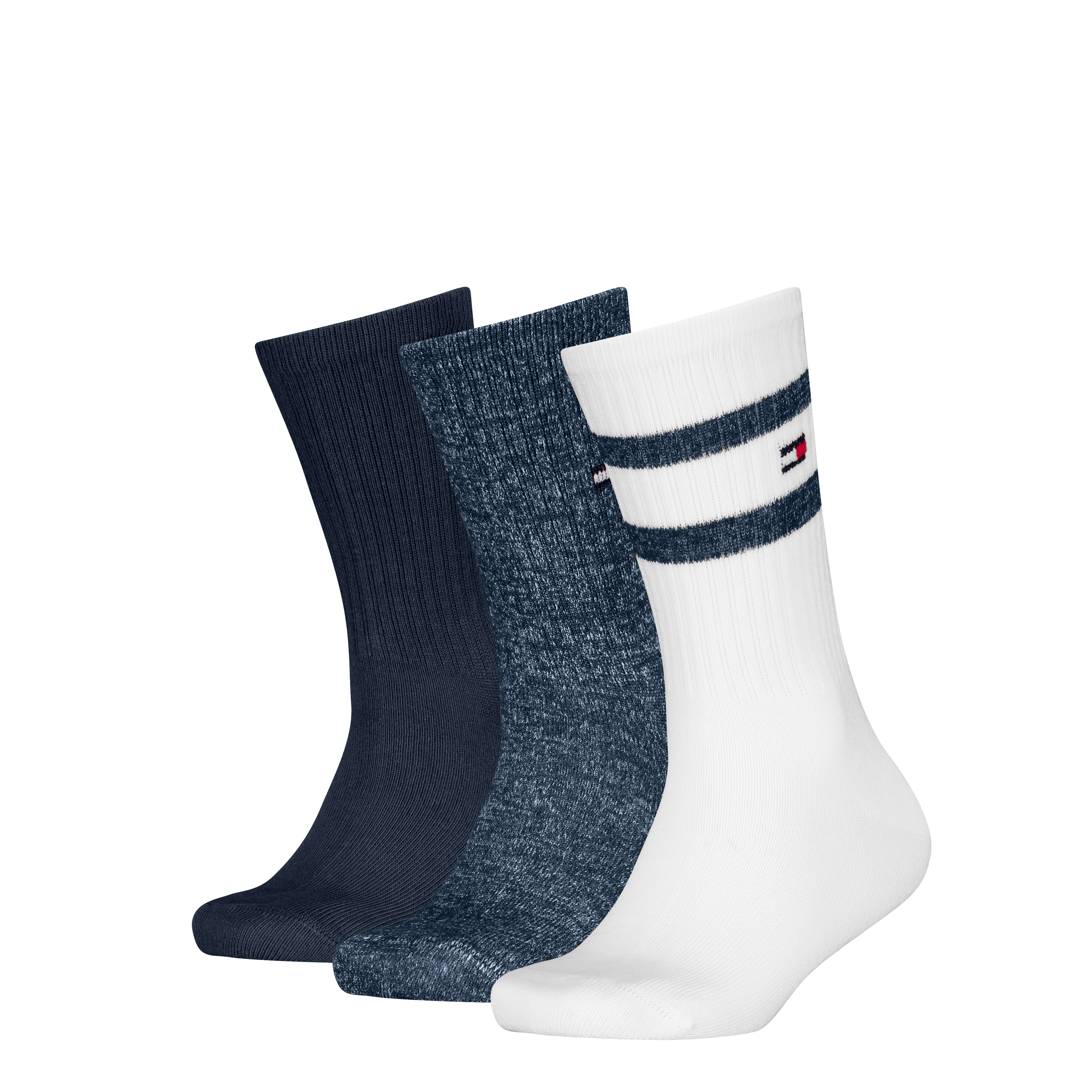 Socken TOMMY HILFIGER "TH KIDS SOCK 3P SPORT", Damen, Gr. 35-38, blau (navy), Obermaterial: 74% Baumwolle, 24% Polyamid, 2% Elasthan, Socken Image