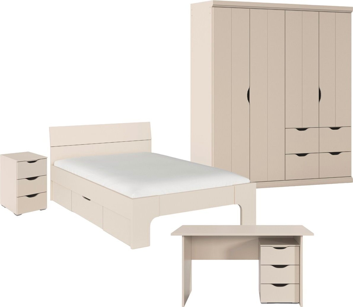 Jugendzimmer-Set RAUCH "Kinderzimmer Komplettzimmer Schlafzimmer-Set (4-tlg.) MARLENE", beige (champagner), Schrank 4-trg. - Ausstattung BASIC + ohne Matratze, B/H: 140cm x 200cm, Schrank 4-trg. - Ausstattung BASIC, Holzwerkstoff,... Image