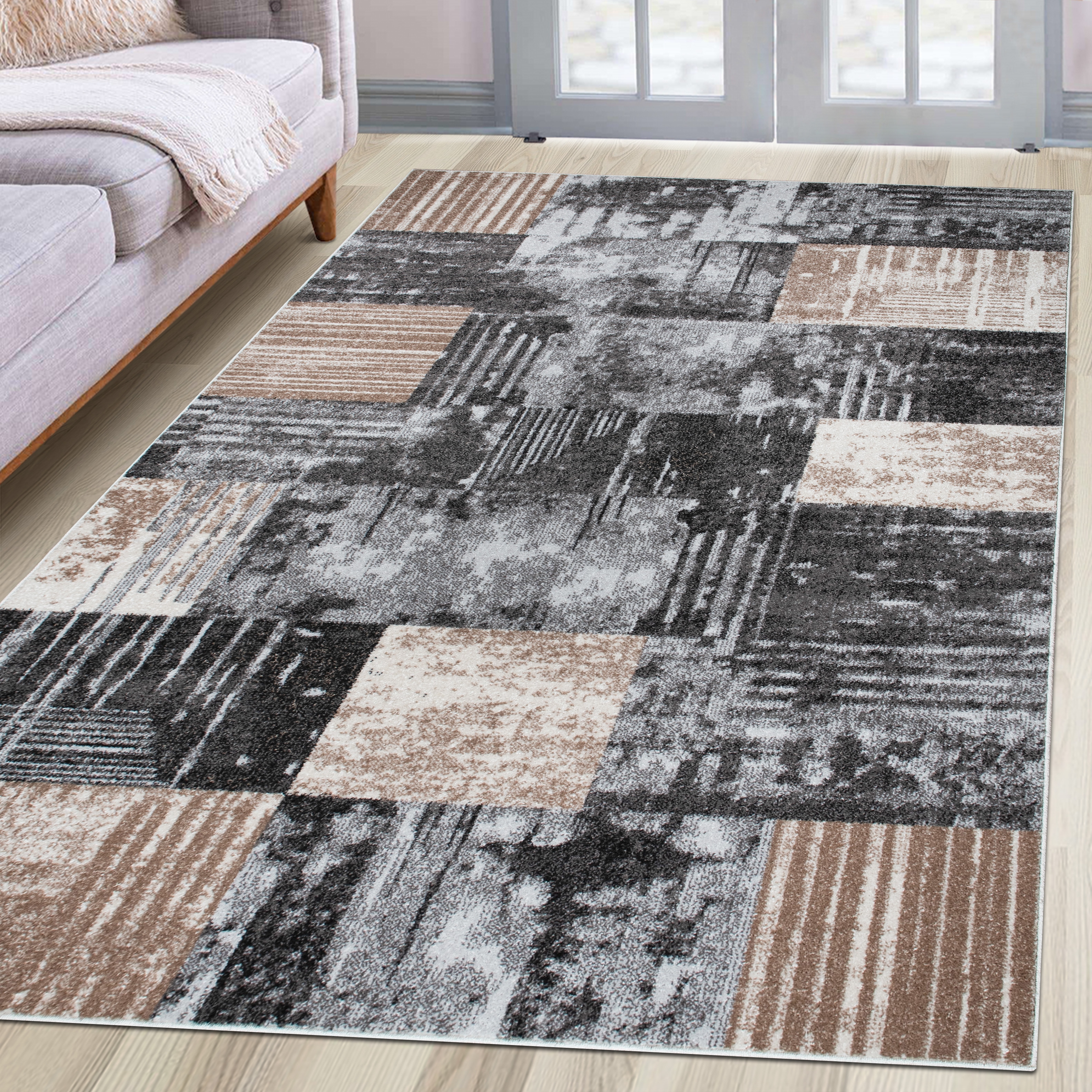 Teppich OTTO HOME "Lunari, Vintage-Karo Design" Gr. 1, grau, B:60cm H:9mm L:110cm, Kunstfaser, Teppiche, Teppich, modern, weiche Haptik, Wohnzimmer, Esszimmer, Schlafzimmer