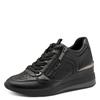 Keilsneaker TAMARIS, Damen, Gr. 35, schwarz (schwarz kombiniert), Lederimitat, Lacksynthetik, kontrastfarbene Details, Glitzer, modisch, Schuhe, Freizeitschuh, Halbschuh, Schnürschuh mit Glitzerdetails