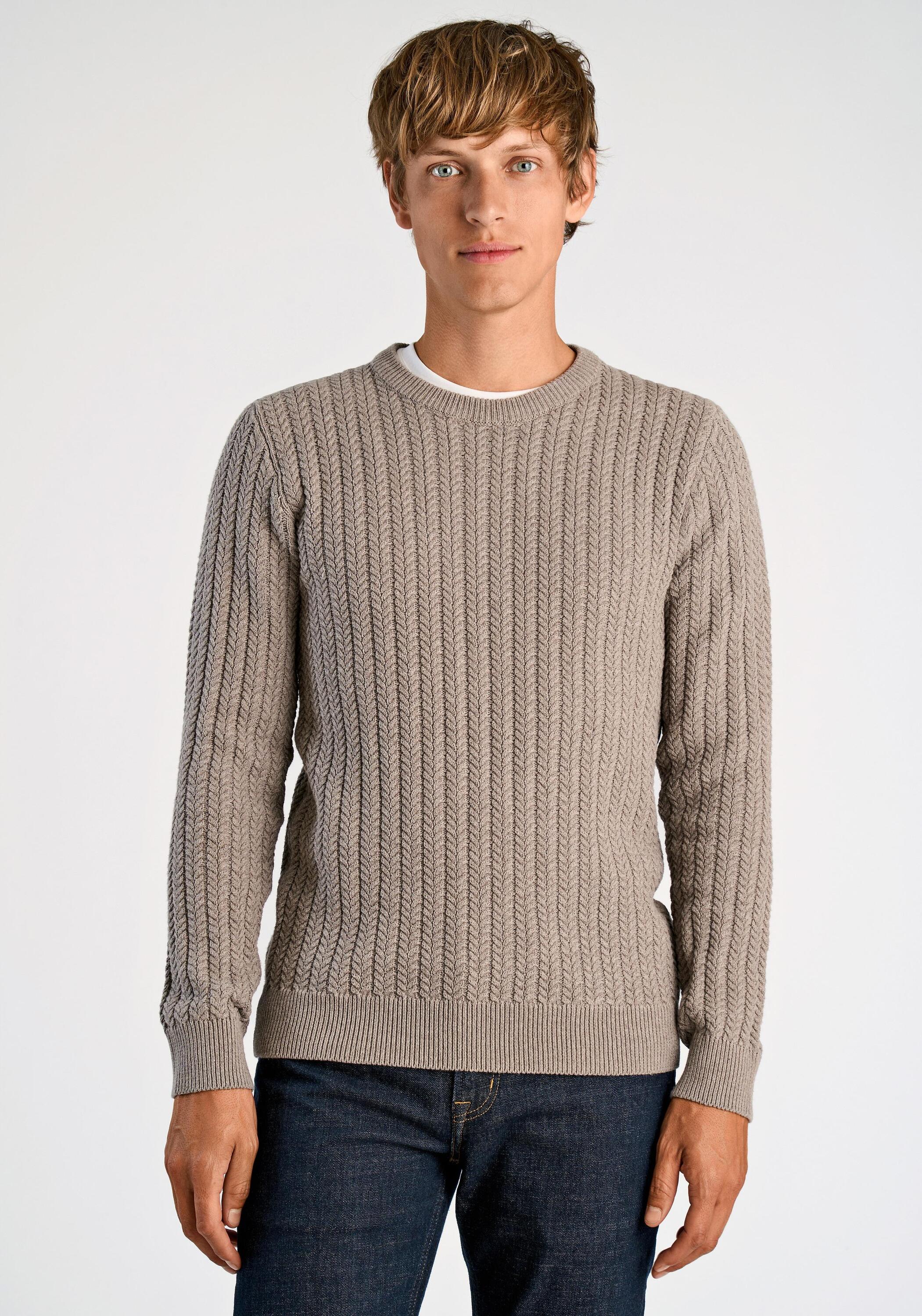 Strickpullover LINDBERGH "Strickpullover Relaxed Fit", Herren, Gr. 3XL, beige (dk sand), Obermaterial: 60% Baumwolle, 40% Polyester, unifarben, Rundhals, Pullover Strickpullover