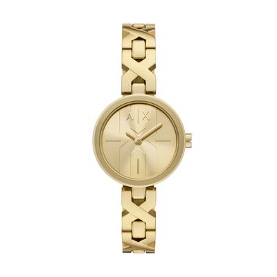 Quarzuhr ARMANI EXCHANGE, gelbgoldfarben, Armbanduhren, Damen, Armbanduhr, Damenuhr, Lederarmband, analog Image