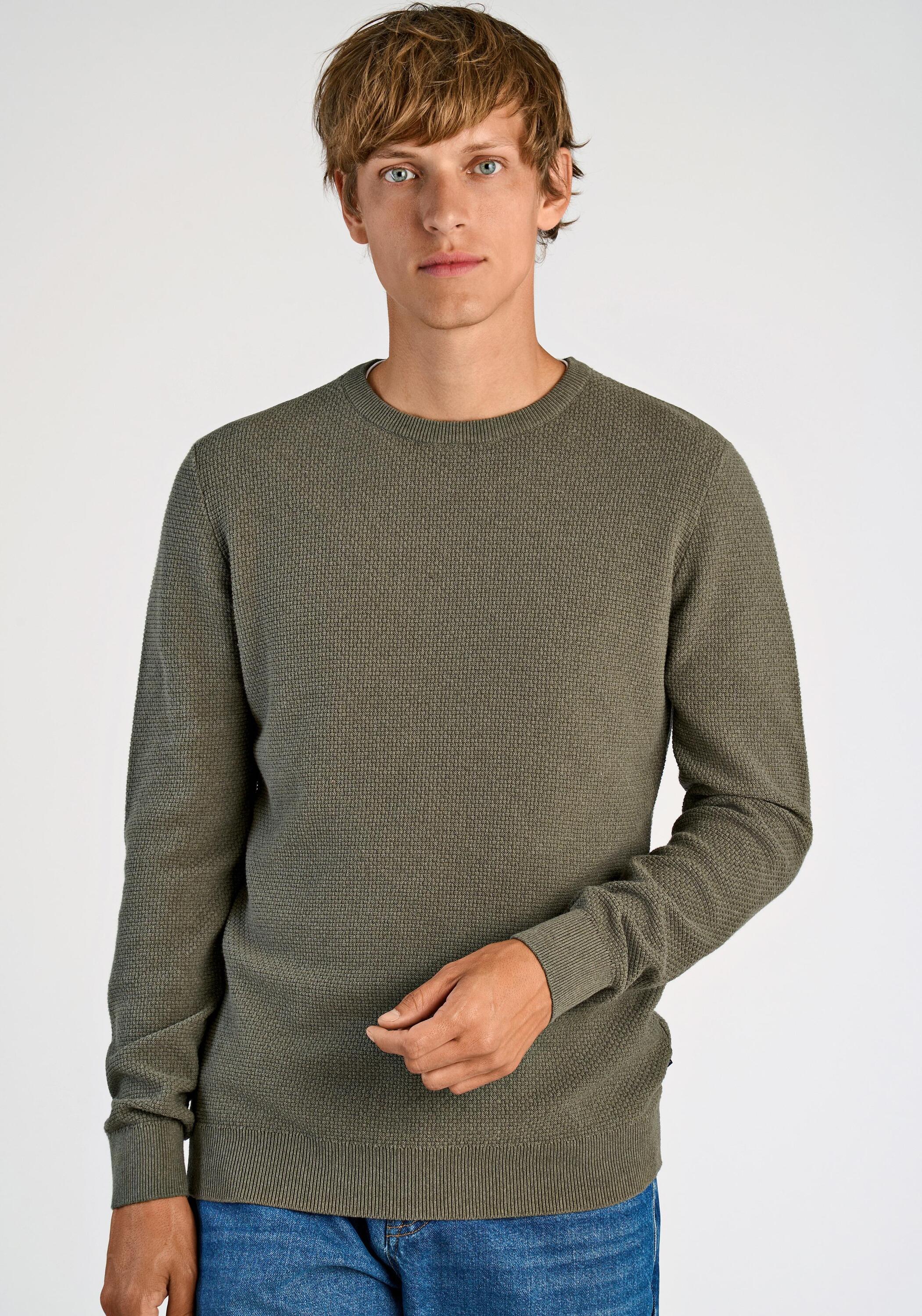 Strickpullover LINDBERGH "Strickpullover Relaxed Fit", Herren, Gr. XXL, army, Obermaterial: 60% Baumwolle, 40% Polyester, unifarben, Rundhals, Pullover Strickpullover