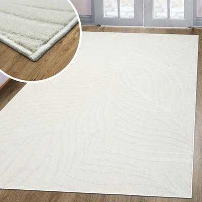 Teppich MY HOME "Calmura, Blätter-Design in Hoch-Tief-Struktur" Gr. 2, beige (creme), B:80cm H:9mm L:150cm, Kunstfaser, Teppiche, 3D-Effekt, softer Kurzflor, pflegeleicht, Scandi-Look Image