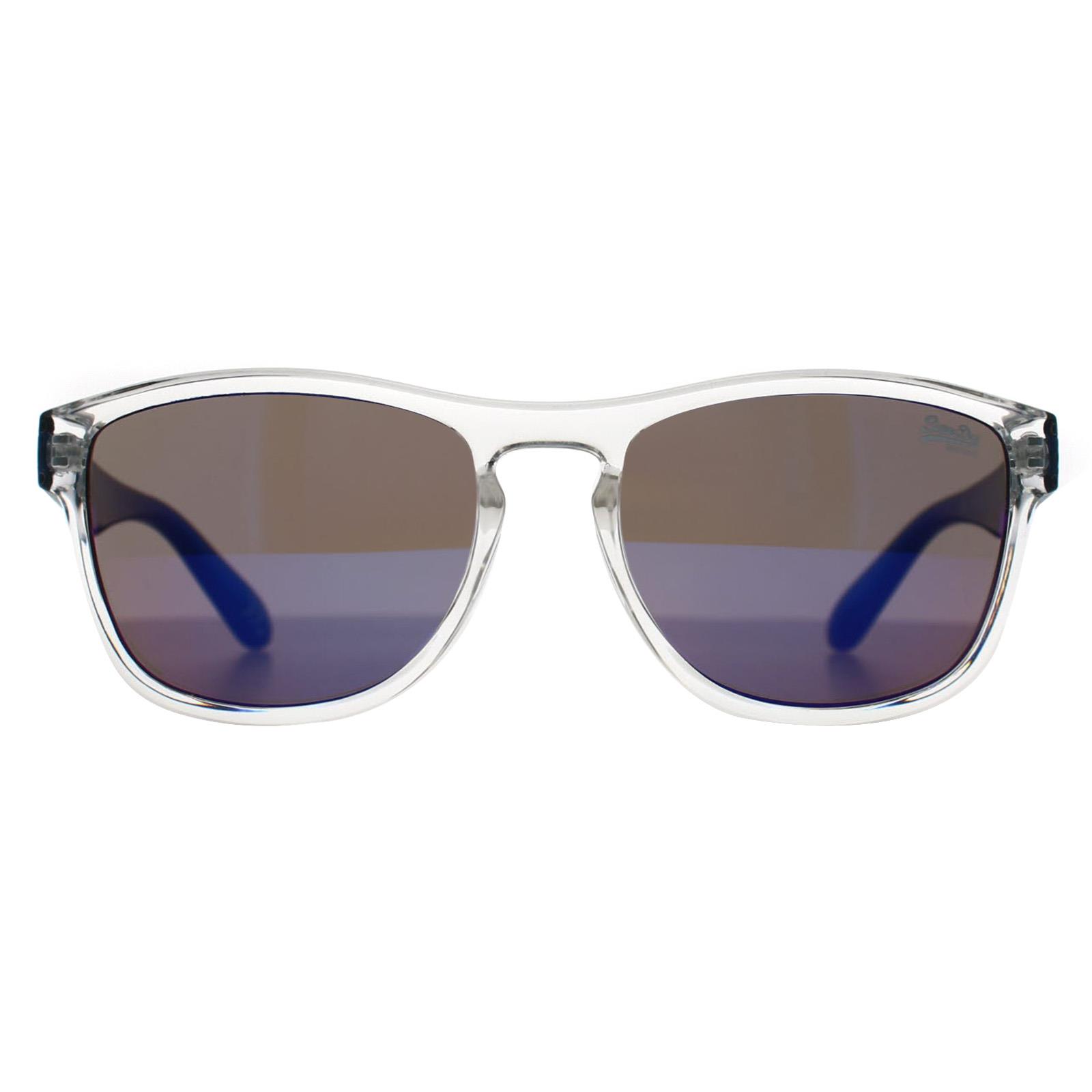 Superdry Rockstar 175 Glanz klarer Kristall und blauer Kristall blauer Spiegel Sonnenbrille Image