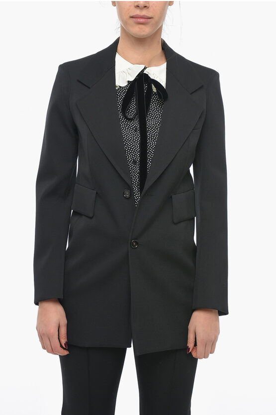 Blazer aus Stretchwolle mit geschwungenen Ärmeln in Schwarz Image