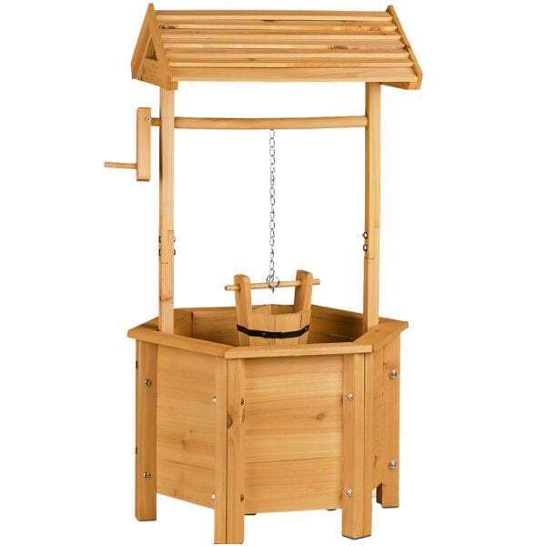 relaxdays Dekobrunnen Garten Holz braun