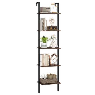 Costway 5 Tier Wall Mount Ladder Shelf with Anti-Tipping Kits for Home Office-Rustic Brown