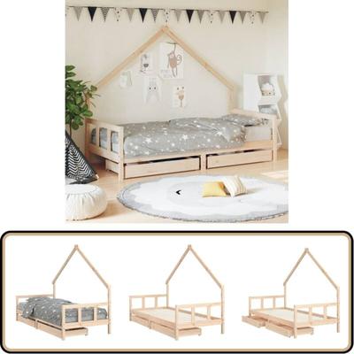 Kinderbett mit Schubladen 90x200 cm Massivholz Kiefer - Holz Kinderbett - Kiefernholz Kinderbett Image