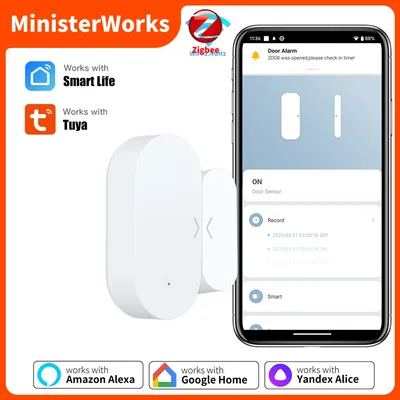 Tuya ZigBee 3.0 Smart Door Window Sensor Door Open Closed Detectors Smart Home Security Protection Alarm System for Alexa Google
