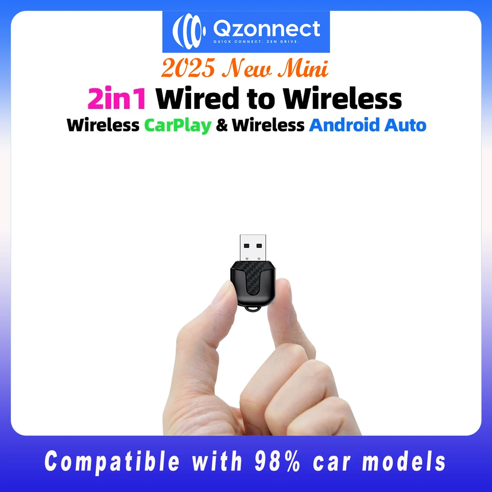 Qzonnect 2025 Wireless CarPlay Android Auto Adapter Ultrakompakte 5 GHz WiFi Bluetooth 5.0 Sprachsteuerung für kabelgebundenes Auto Image
