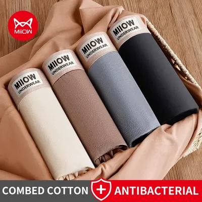 MiiOW 4Pcs Weichheit Baumwolle Männer Unterwäsche Atmungsaktive U-förmigen Schritt Schlüpfer der Männer Antibakterielle Mann Unterhose Herren boxer Briefs Image