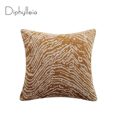 Diphylleia Exklusiver Boho-Kissenbezug, gelb, weiß, 45 x 45 cm, hochwertiger, schwerer, gestreifter Chenille-Kissenbezug, eklektische Heimdekoration Image