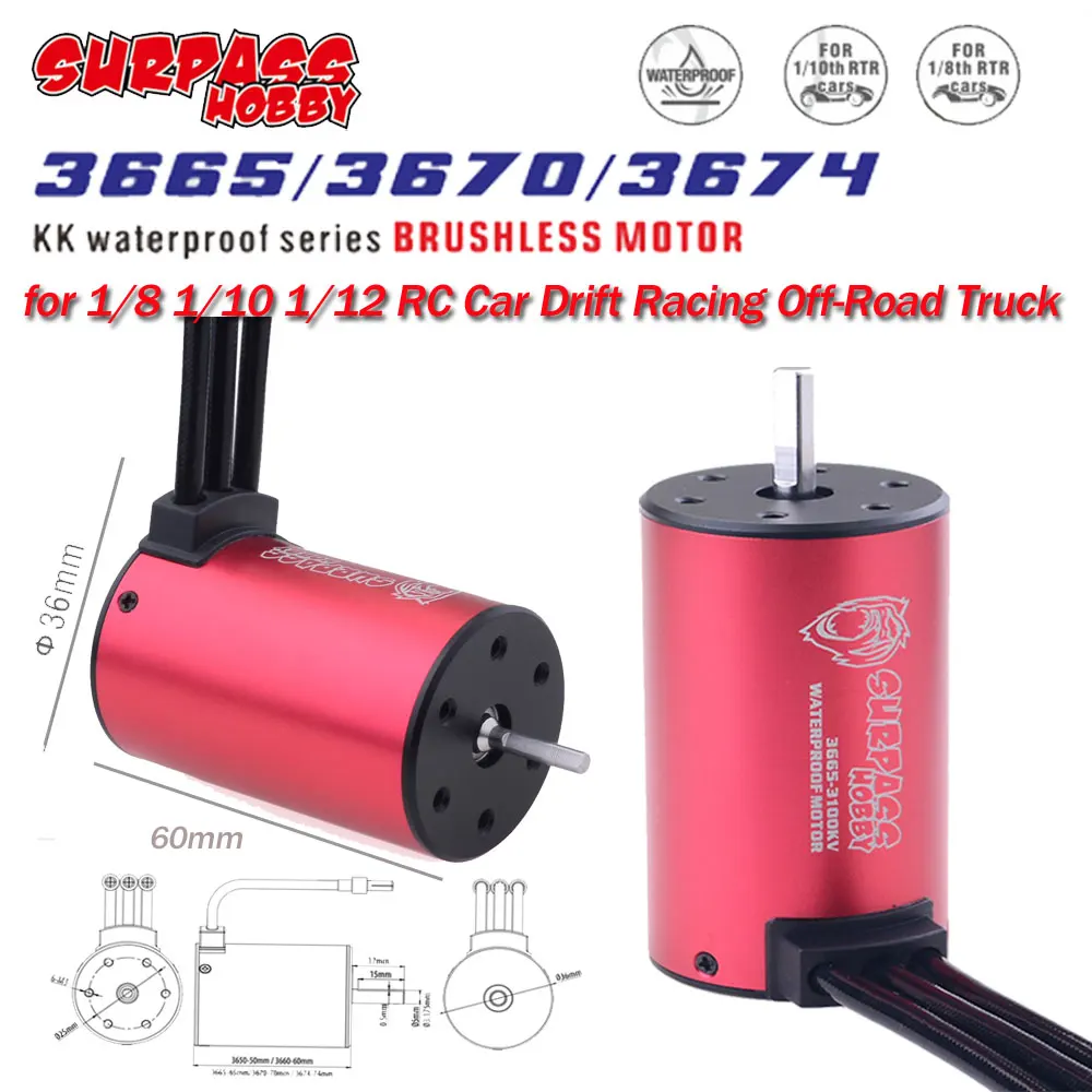 Surpass Hobby KK 3665 3670 3674 Wasserdichter bürstenloser Motor für 1/8 1/10 1/12 RC Car Drift Racing Off-Road Truck Teile