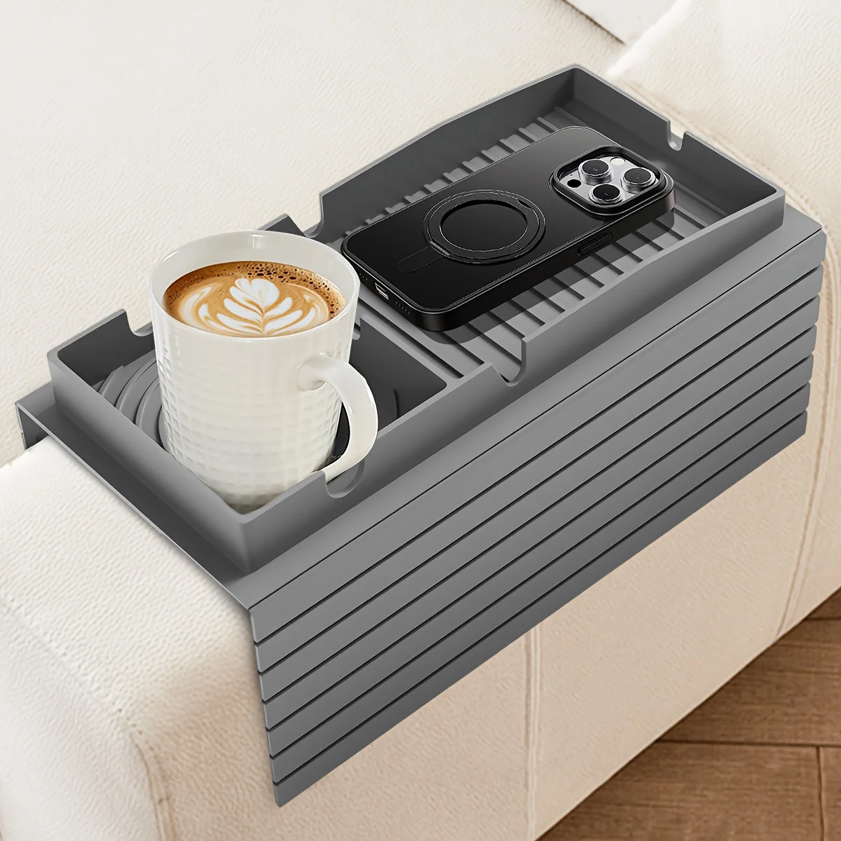 Couch-Getränkehalter, Couch-Getränkehalter, Silikagel-Sofa-Getränkehalter, Armlehnen-Tablett, tragbarer Couch-Armtablett-Tisch für Fernbedienung/Snacks