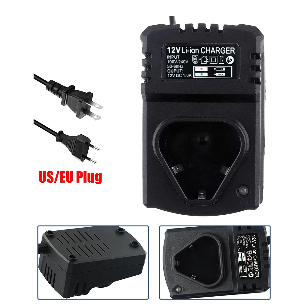 Elektrowerkzeug-Teil DC US/EU Li-Ionen-Ladegerät, unterstützt 110–240 V, Schwarz, für elektrische Lithium-Bohrmaschine, 12 V Lithium-Schraubendreher Image