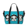 Borsa tote da spiaggia personalizzata Humor Mafalda per donna Cartoon Manga Quino Borse da viaggio da spiaggia per palestra con grande scomparto