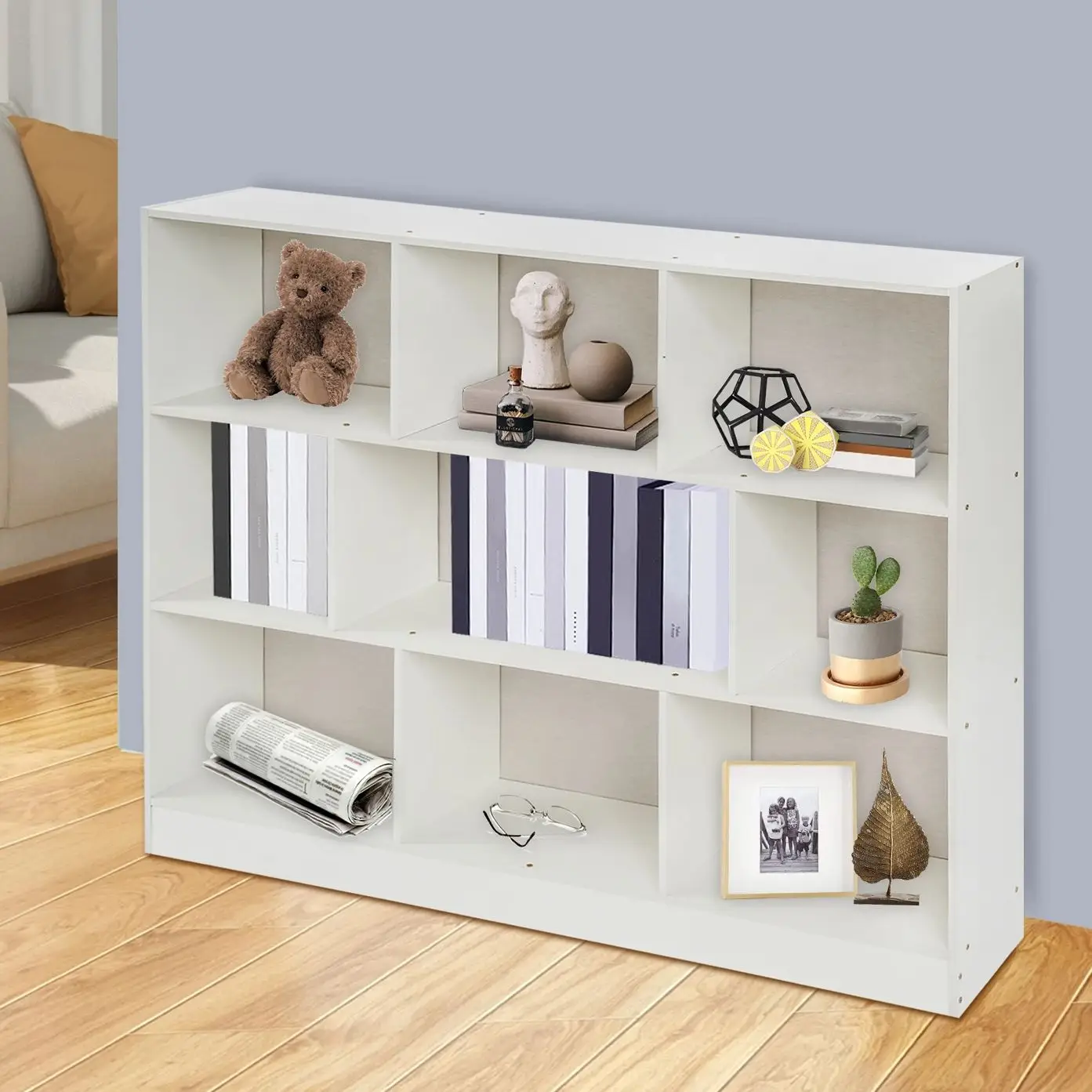 Bücherregal mit 9 Fächern, Bücherregal, 120 x 23 x 100 cm, freistehende Aufbewahrungseinheit für Wohnzimmer, Schlafzimmer, Büro, Kinderzimmer Image