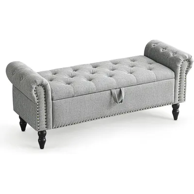 Storage Bench 133CM Upholstered Tufted Ottoman Bench with Arms Large Storage Space End of Bed Bench for Bedroom Living Room