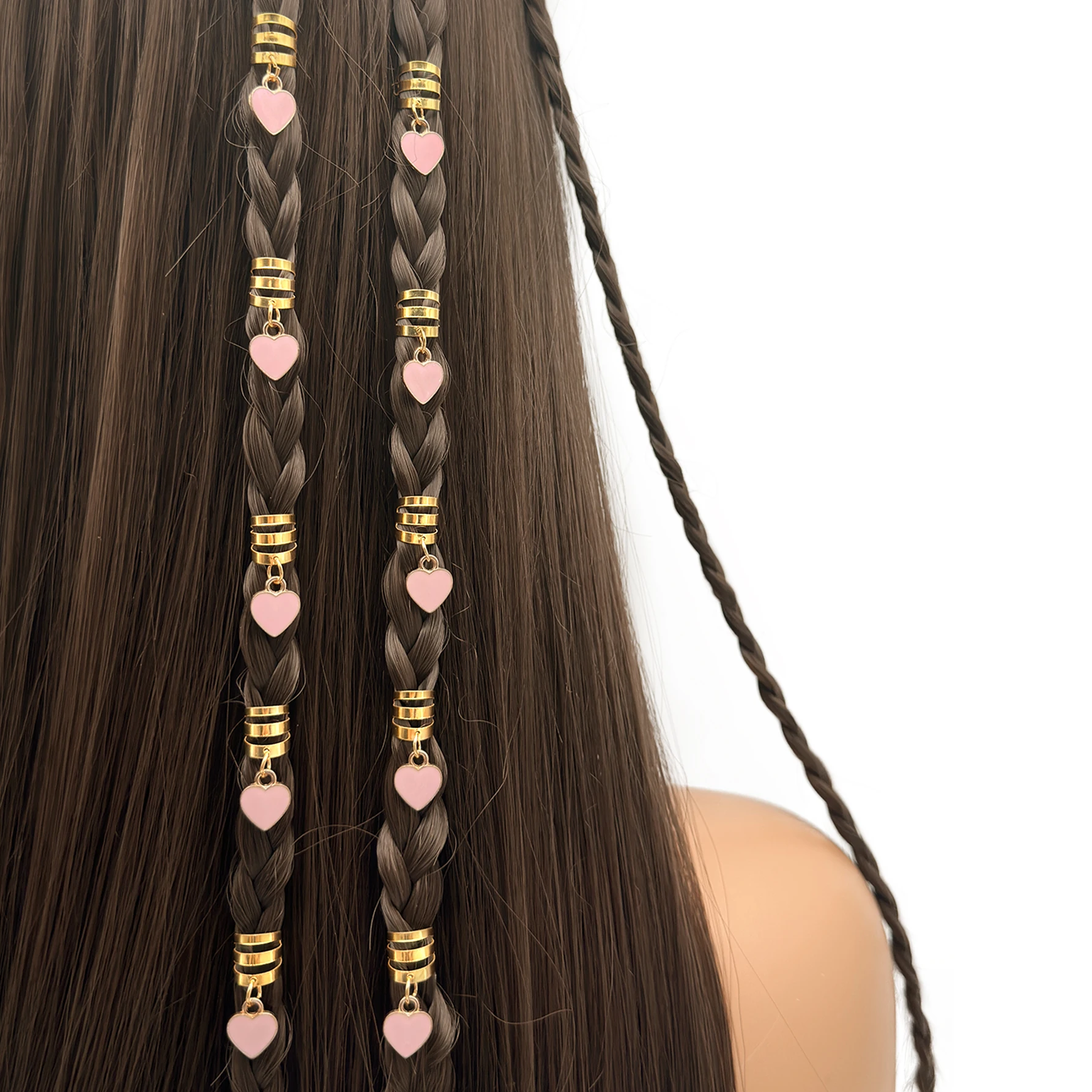 10PCS Legierung Hohl Haar Ringe Mit Elegante rosa Herz Form Anhänger Haar Zubehör Loc Haar Schmuck für Zöpfe Image