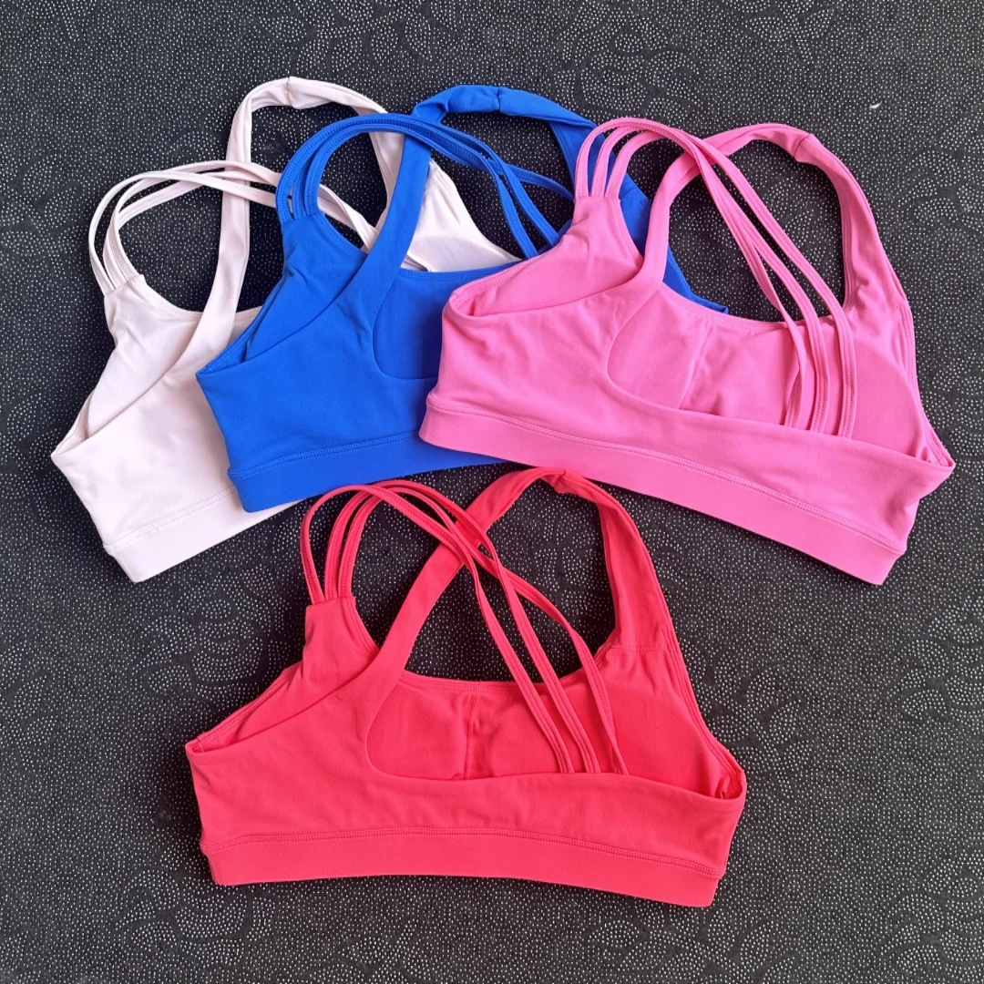 Einfarbig Hohe Festigkeit Stoßfest Frauen Fitness Bh Eng Yoga Unterwäsche Gym Top Kreuz Zurück Schulter Gurt Push-Up Brust Pad Image