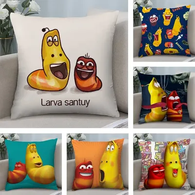 Lustiger L-Larva-Kissenbezug mit Cartoon-Motiv, Plüschstoff, weich, doppelseitig bedruckt, Sofa-Kissenbezug, Dekokissenbezüge Image