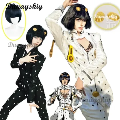 Anime Bizarre Bruno Bucciarati Cosplay Kostüm Weiß Schwarz Anzüge Abenteuer Bruno Perücke Uniform Frauen Halloween Cosplay Angepasst Image