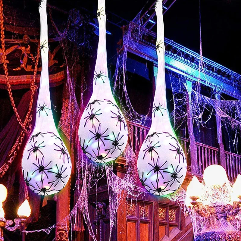3 stücke Halloween Dekoration Spinne Ei Leuchtende Spinne Web Ei Hängende Dekoration Party Außen Dekoration Wand Veranda Rasen Image