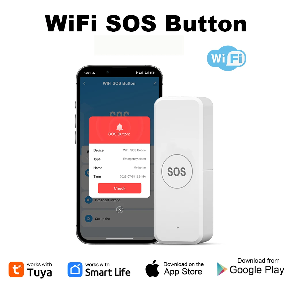 Tuya WiFi Smart SOS-Taste Drahtlose Alarm APP Fernbedienung Smart Life Geräte für Kinder Ältere Patienten Image