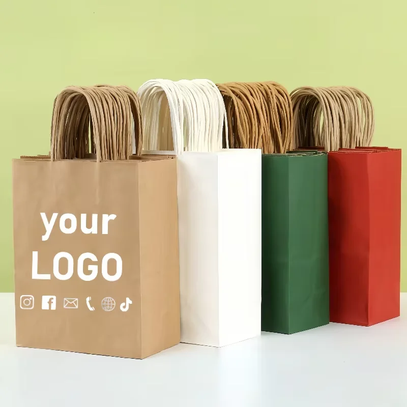 10 Stück bunte Geschenktüten aus Kraftpapier mit anpassbarem Logo – Papiertüte für Feiertage, Geburtstage, Hochzeitstaschen und kleine Einkaufen Image