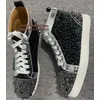 Volle Spikes Nieten High Top Männer Turnschuhe Schwarz Wildleder Mesh Patchwork Lace Up Casual Schuhe Große Größe 47, Echtes Foto
